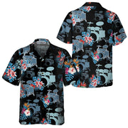Blue Tropical Flower Drum Hawaiian Shirt, Drum Shirt For Men, Gift For Drummers, Best Gift For lover, Friend, Family