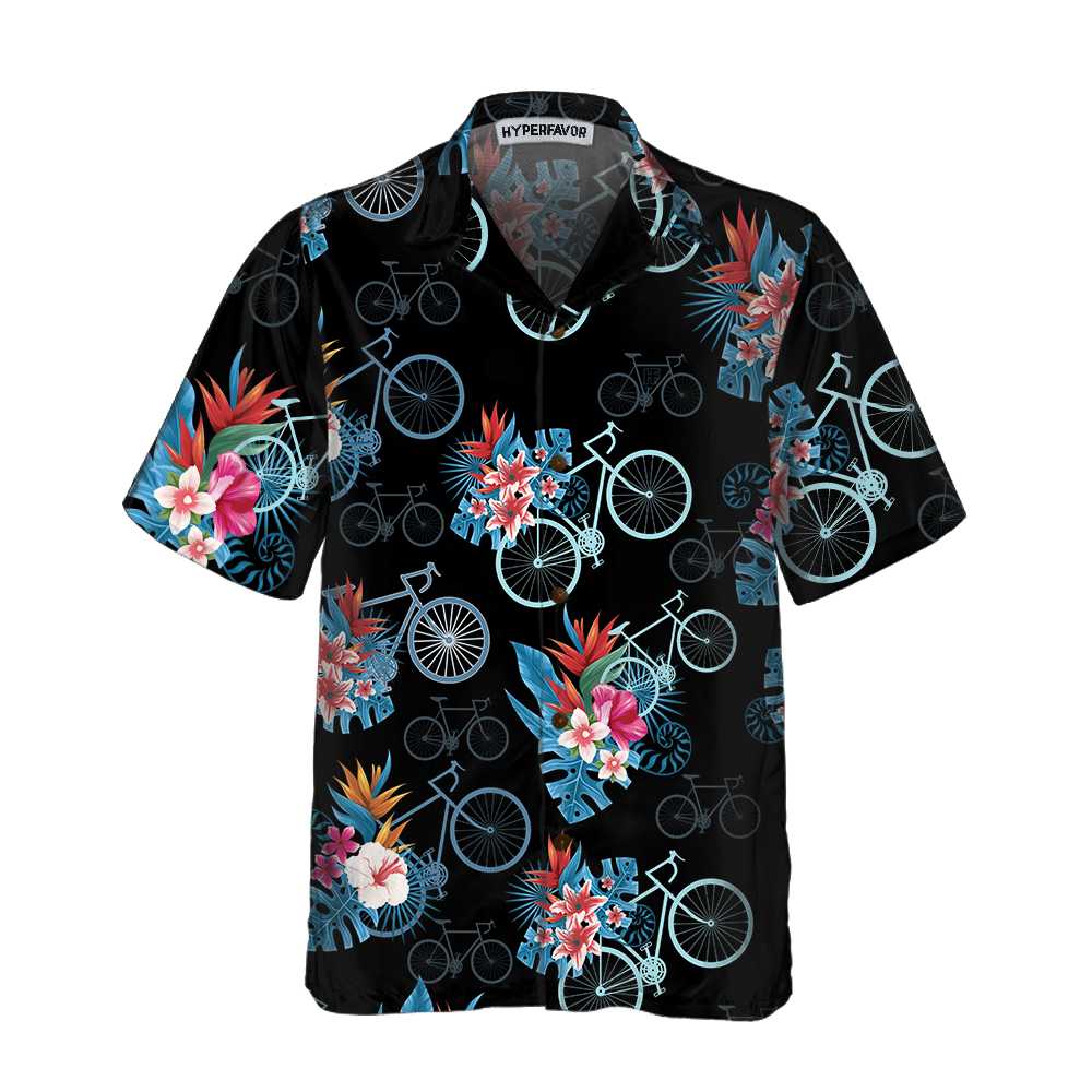 Blue Tropical Leaves Cycling Hawaiian Shirt, Tropical Mountain Bike Shirt For Men, Unique Gift For Cyclists, Best Gift For lover, Friend, Family