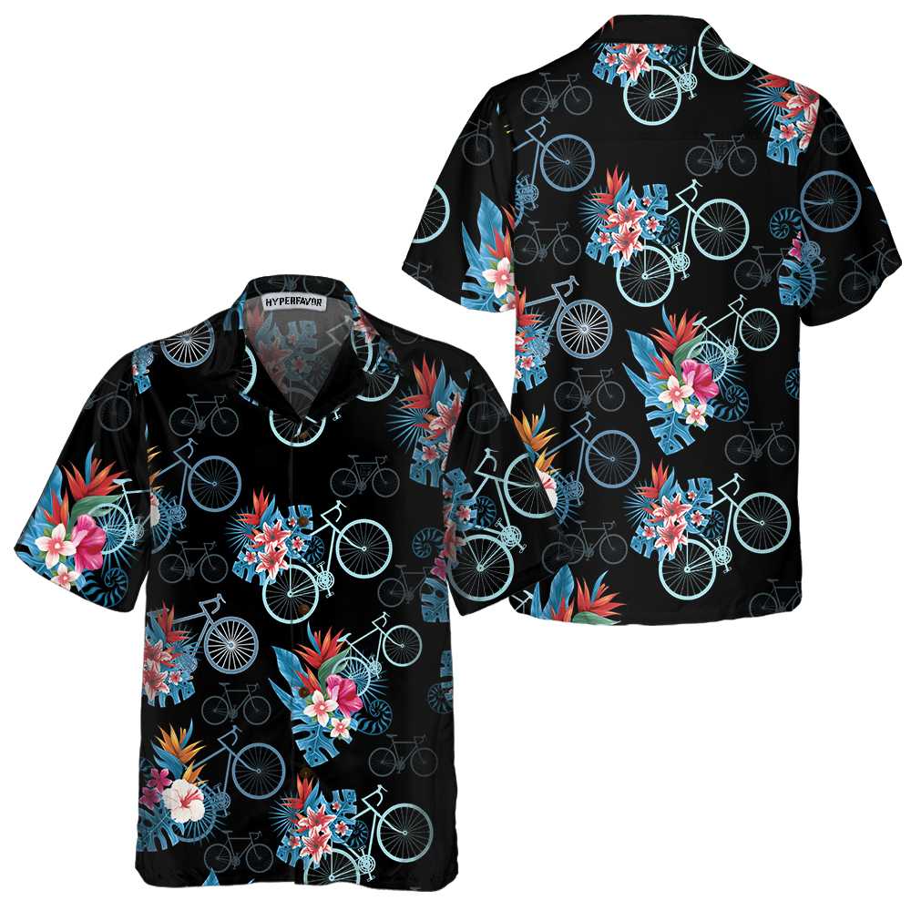 Blue Tropical Leaves Cycling Hawaiian Shirt, Tropical Mountain Bike Shirt For Men, Unique Gift For Cyclists, Best Gift For lover, Friend, Family