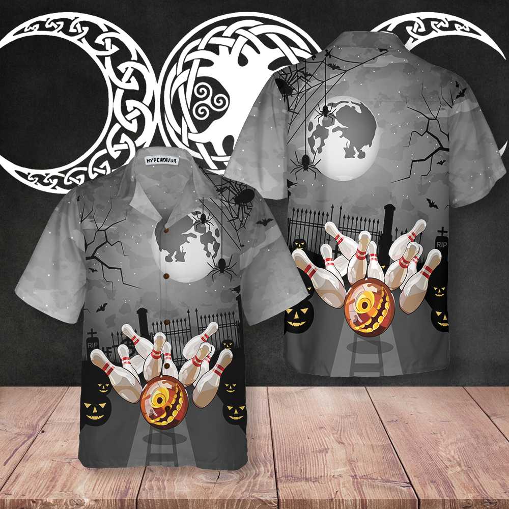 Bowling Halloween Hawaiian Shirt, Spooky 10 Pin Bowling Halloween Shirt, Best Gift For Bowling Players, Friend, Family