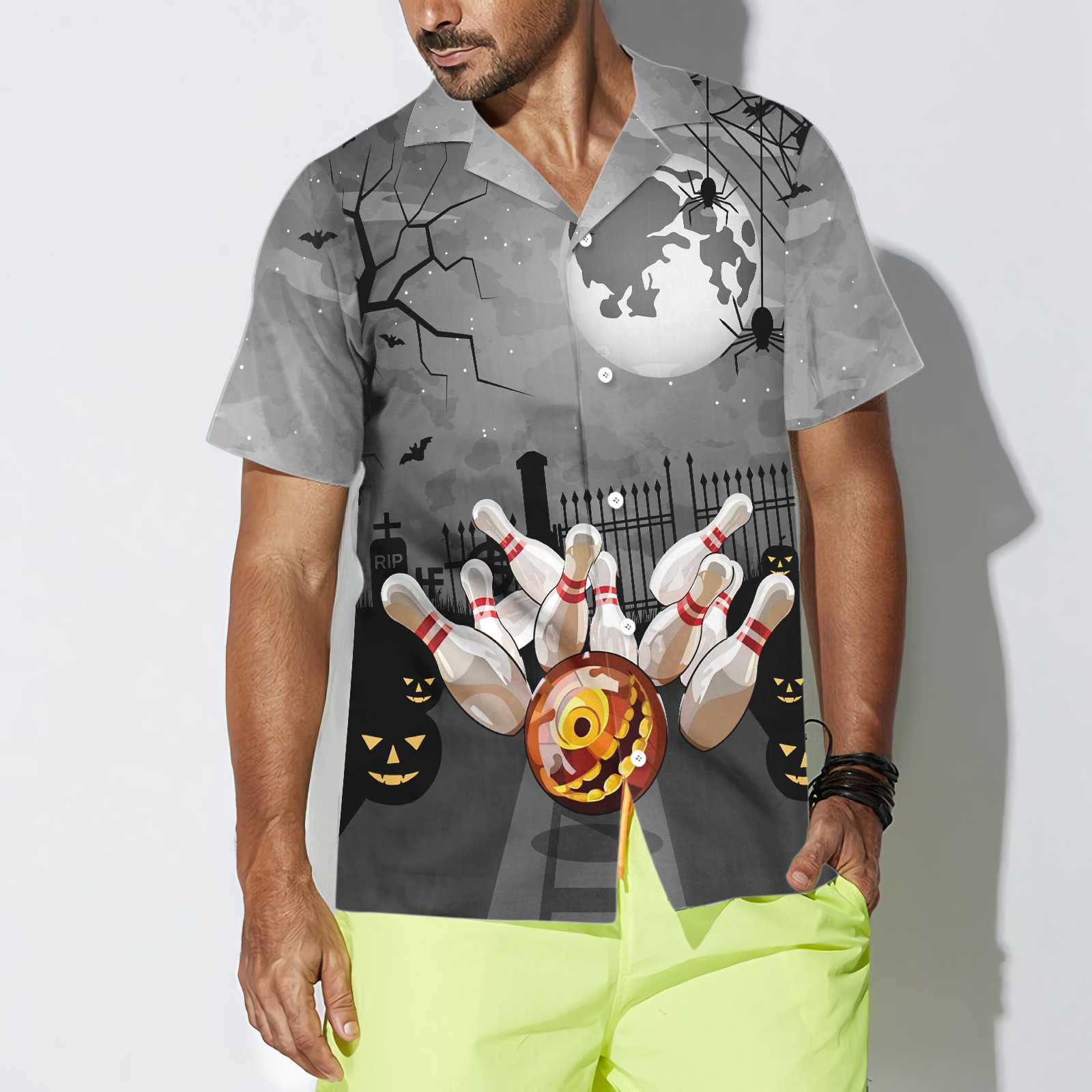 Bowling Halloween Hawaiian Shirt, Spooky 10 Pin Bowling Halloween Shirt, Best Gift For Bowling Players, Friend, Family