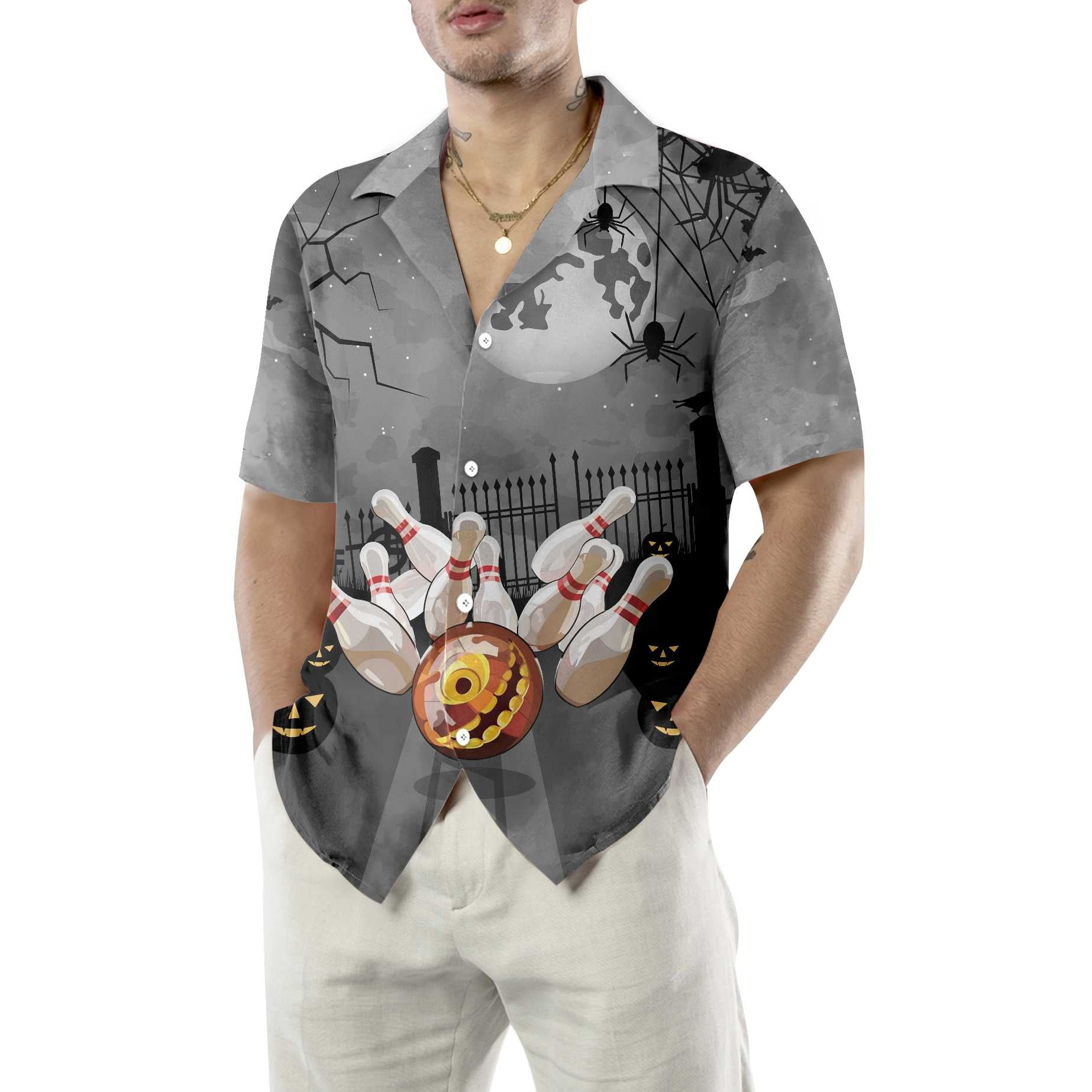 Bowling Halloween Hawaiian Shirt, Spooky 10 Pin Bowling Halloween Shirt, Best Gift For Bowling Players, Friend, Family