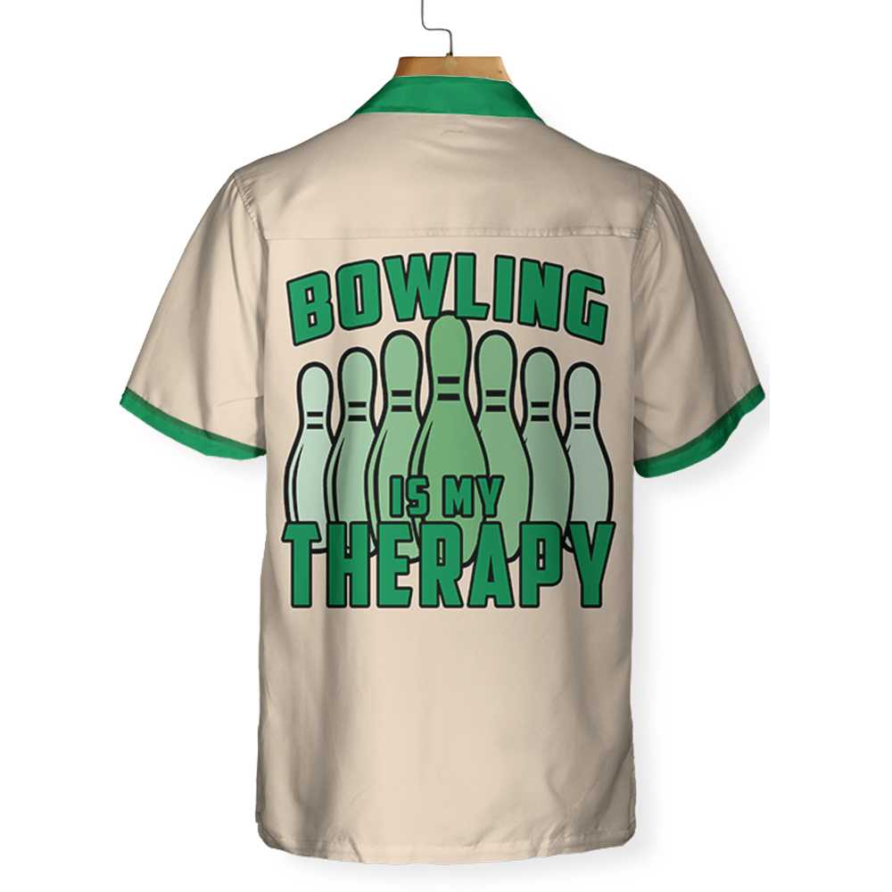 Bowling Is My Therapy Hawaiian Shirt, Green And White Bowling Shirt, Best Gift For Bowling Players, Friend, Family