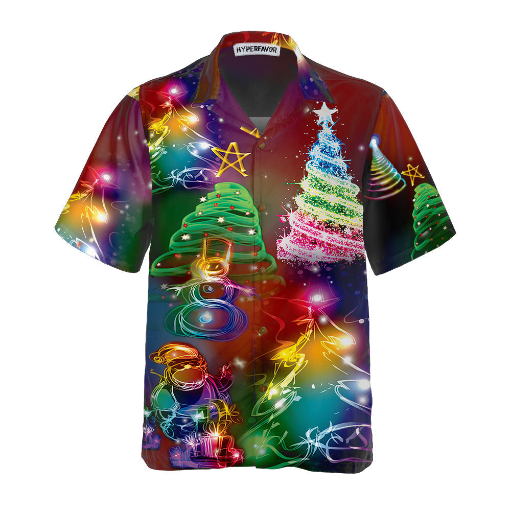 Bright Night Merry Christmas Hawaiian Shirt, 3D Colorful Christmas Tree Shirt, Best Gift For Christmas