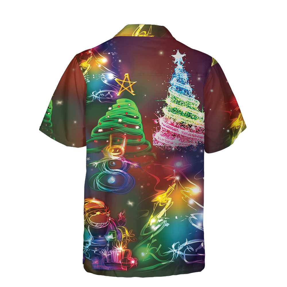 Bright Night Merry Christmas Hawaiian Shirt, 3D Colorful Christmas Tree Shirt, Best Gift For Christmas