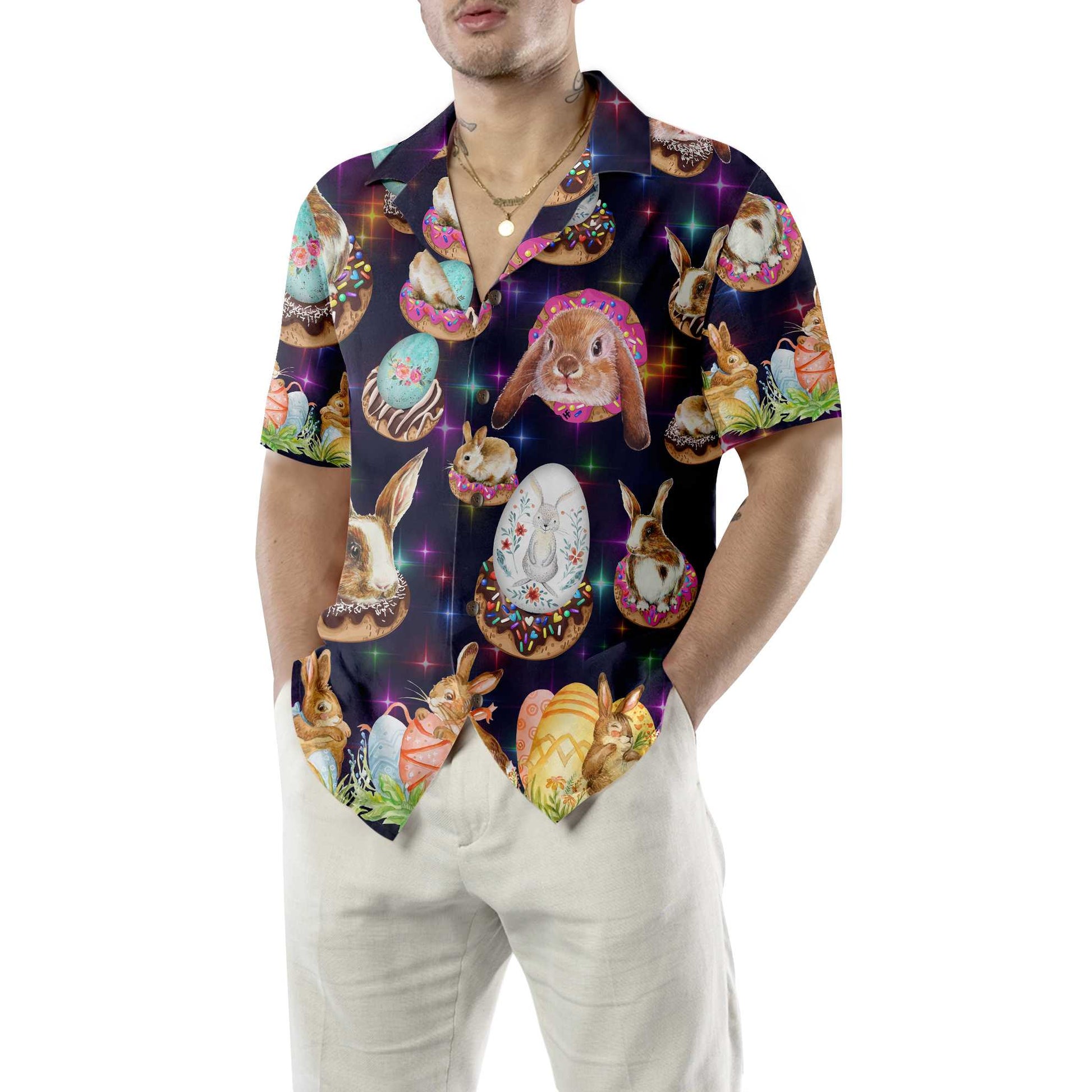 Bunnies In Galaxy Hawaiian Shirt, Easter Bunny Shirt, Funny Easter Shirt & Easter Gift Ideas, Best Gift For Bunny Lover, Friend, Family