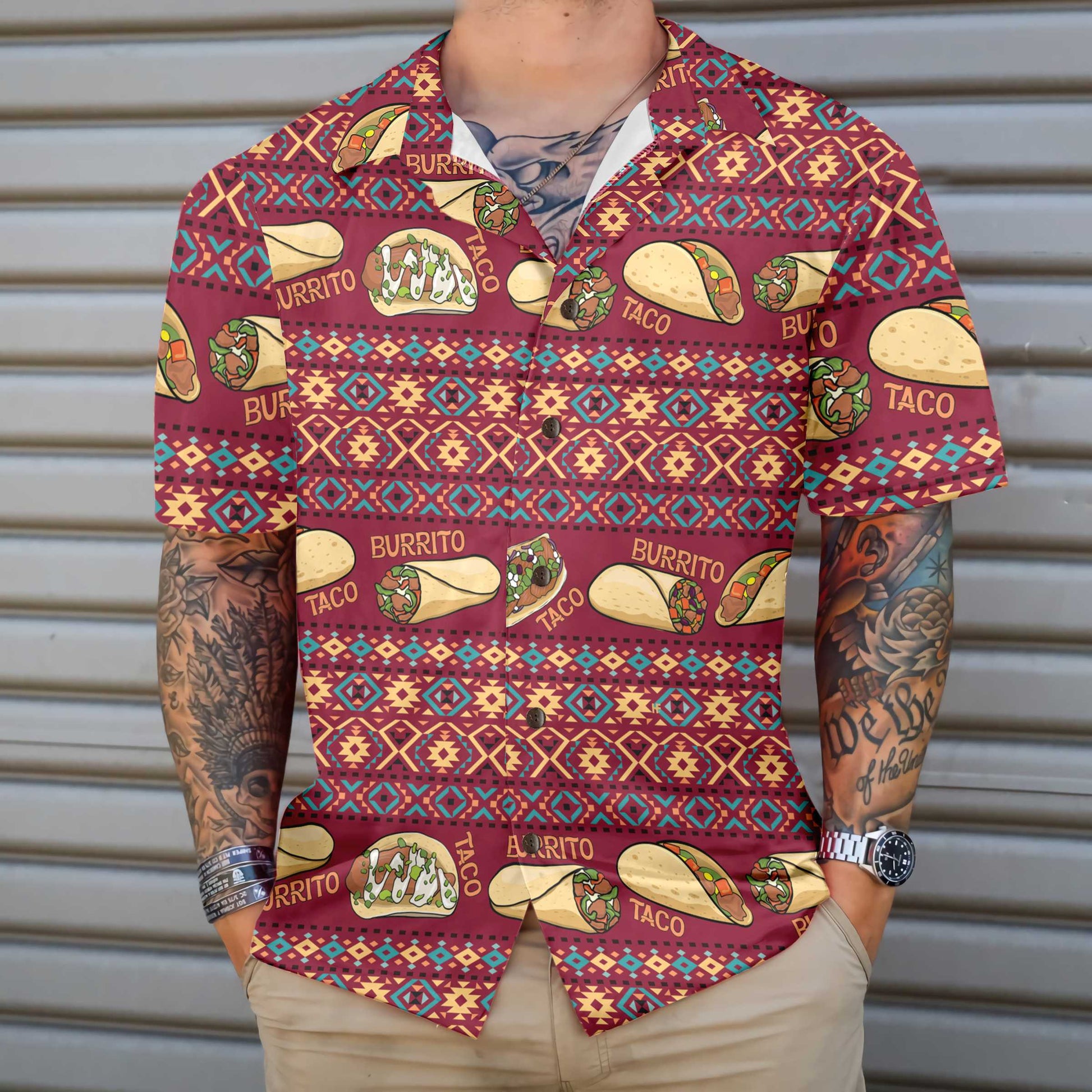 Burgundy Taco Mexican Folk Taco Hawaiian Shirt, Funny Taco Shirts For Men And Women, Taco Gift For Taco Lover, Friend, Family