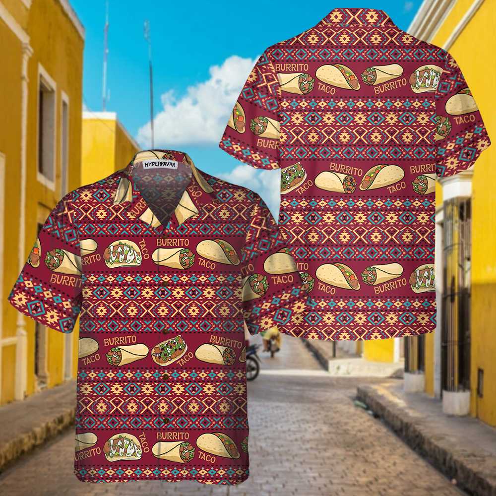 Burgundy Taco Mexican Folk Taco Hawaiian Shirt, Funny Taco Shirts For Men And Women, Taco Gift For Taco Lover, Friend, Family