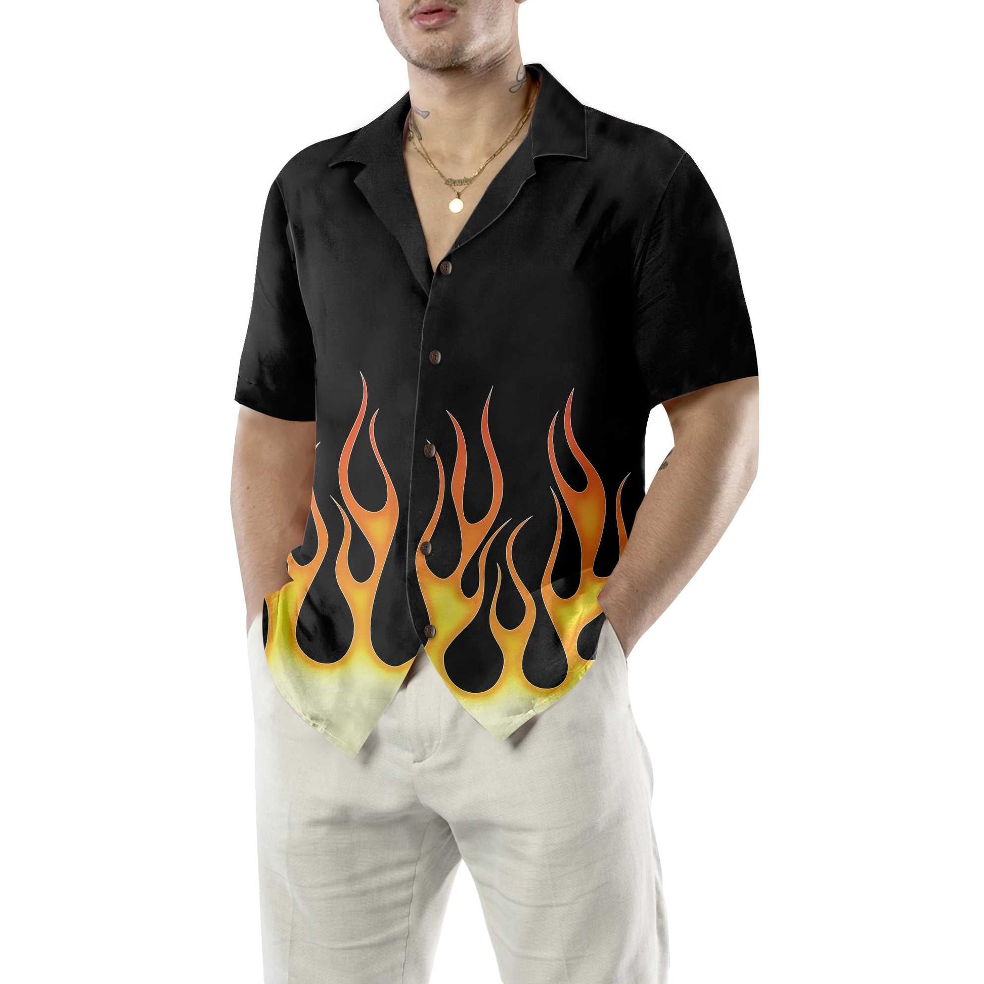 Burning Flame Hawaiian Shirt, Short Sleeve Flame Shirt For Men, Flame Print Shirt, Best Gift For Husband, Wife, Boyfriend, Girlfriend, Friend, Family