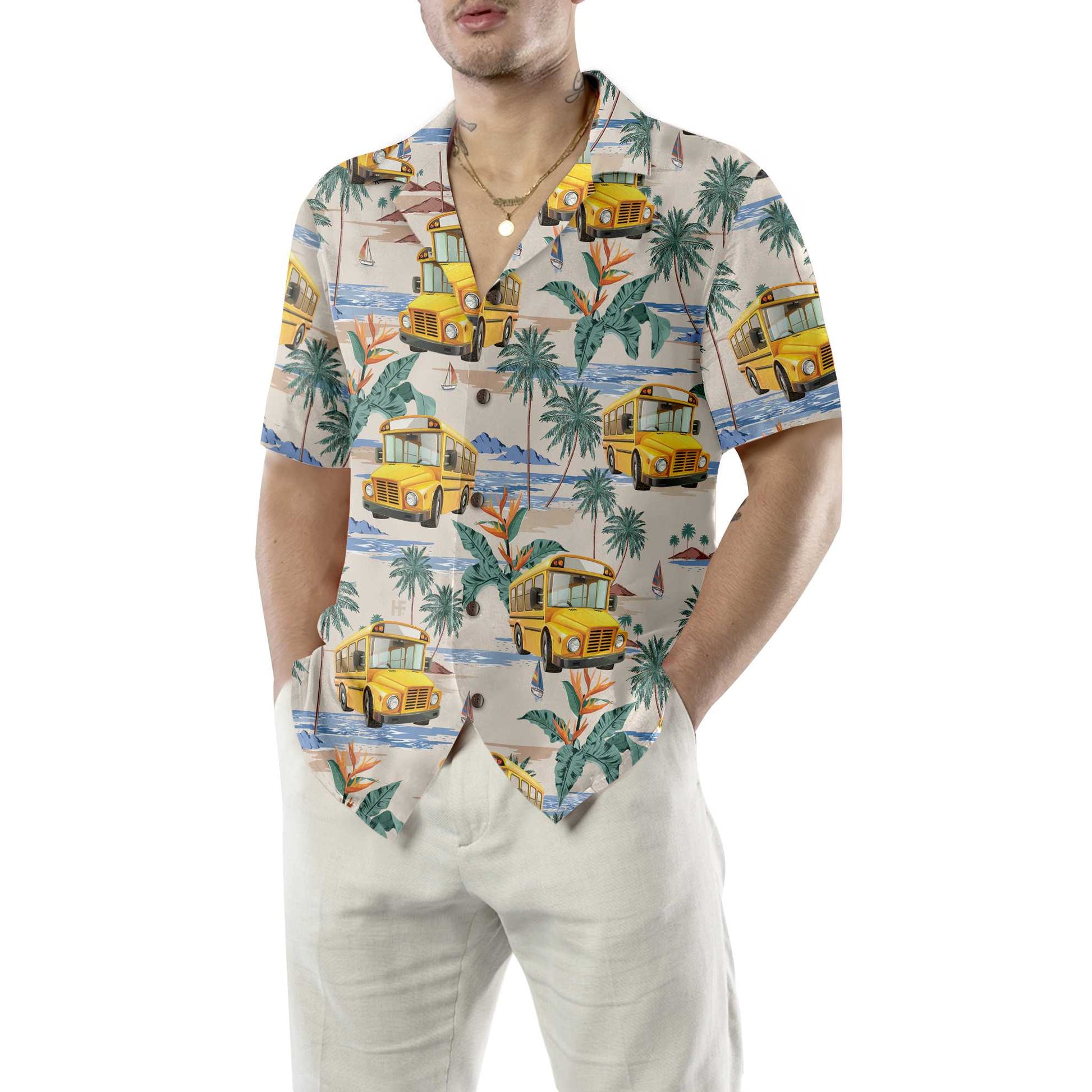 Bus Driver And Tropical Pattern Hawaiian Shirt, Tropical Bus Driver Shirt For Men, Bus Driver Gift Idea, Best Gift For Husband, Wife, Boyfriend, Girlfriend, Friend, Family