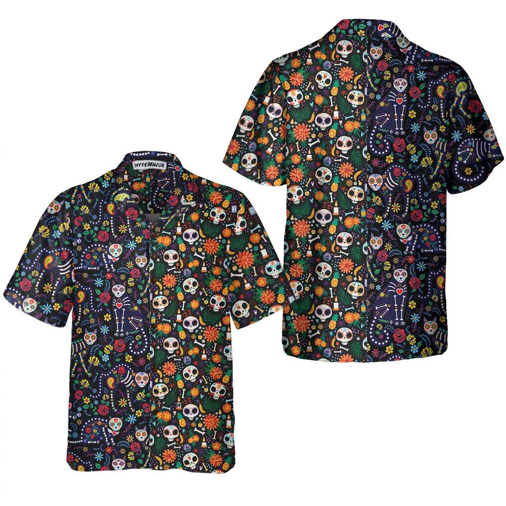 Calavera Cats And Sugar Skulls Dia De Los Muertos Hawaiian Shirt, Best Day Of The Dead Gift, Best Gift For Friend, Family