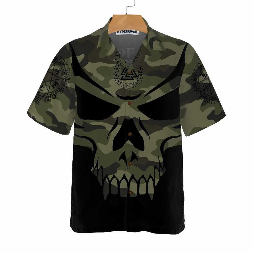 Camouflage Skull Viking Hawaiian Shirt, Son Of Odin Viking Shirt, Best Gift For Husband, Boyfriend, Friend, Family