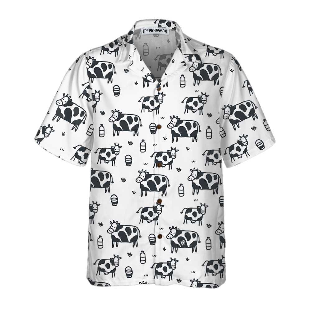 Cartoon Cow Hawaiian Shirt, Funny Cow Print Button Up Shirt For Men & Women, Best Gift For Cartoon Lover, Friend, Family
