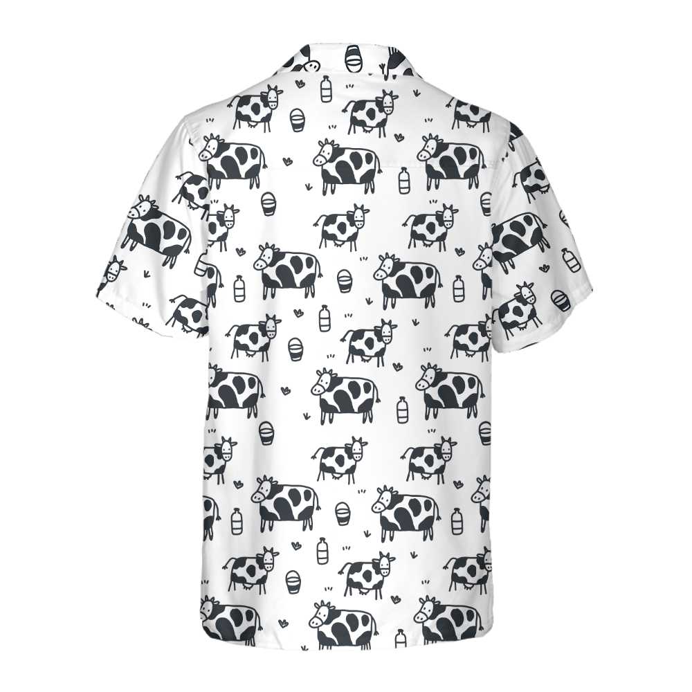 Cartoon Cow Hawaiian Shirt, Funny Cow Print Button Up Shirt For Men & Women, Best Gift For Cartoon Lover, Friend, Family