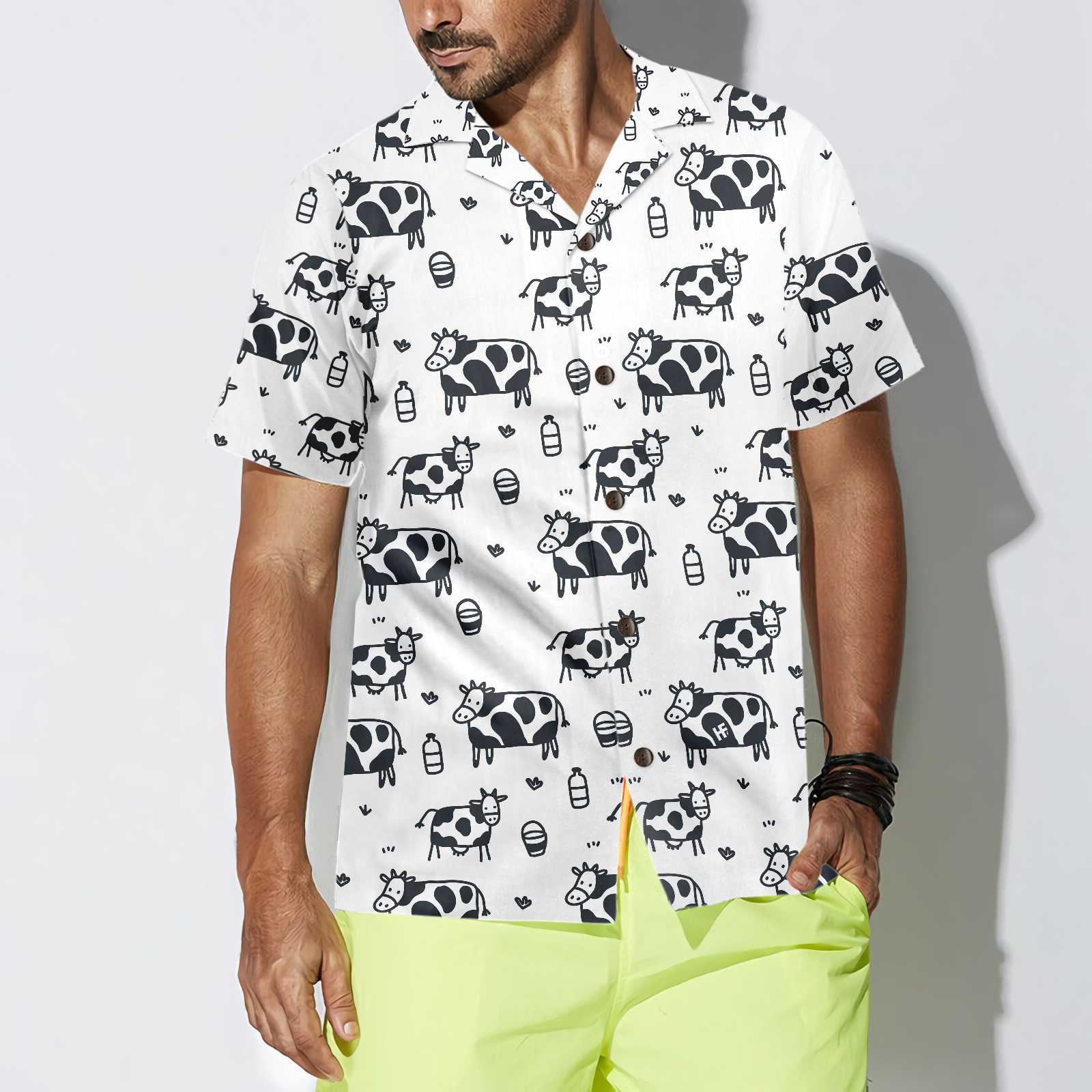 Cartoon Cow Hawaiian Shirt, Funny Cow Print Button Up Shirt For Men & Women, Best Gift For Cartoon Lover, Friend, Family