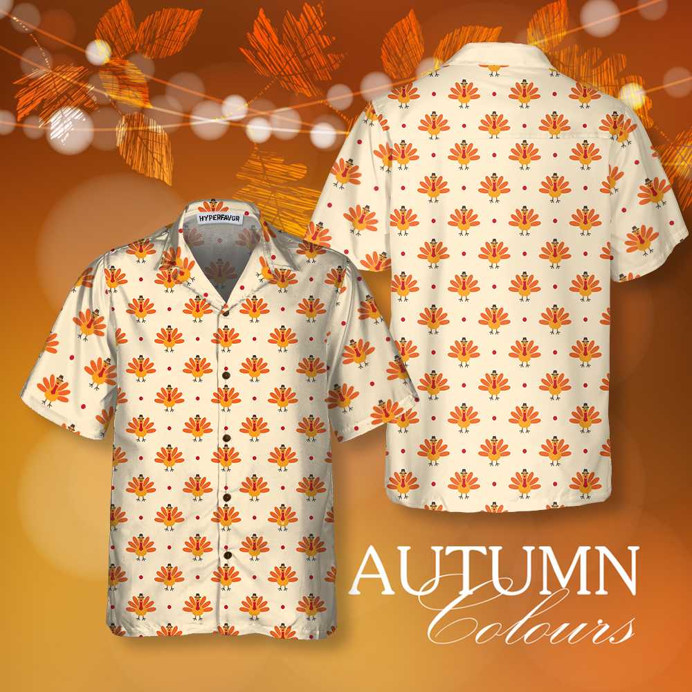 Cartoon Turkey Bird And Polka Dot Hawaiian Shirt, Funny Turkey Gobble Shirt, Gift For Thanksgiving Day, Best Gift For Friend, Family