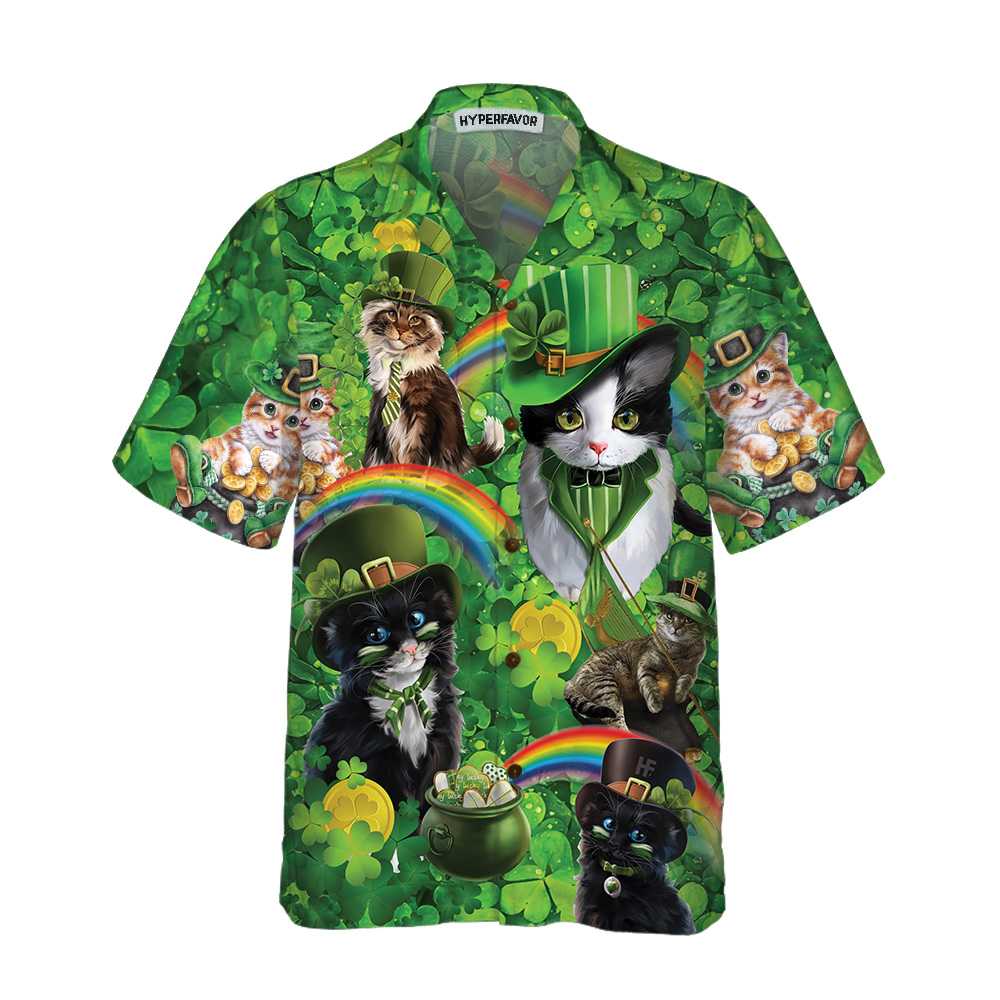 Cats Saint Patrick's Day Hawaiian Shirt, St. Patricks Day Shirt, Cool St Patrick's Day Gift, Best Gift For Cat Lover, Friend, Family