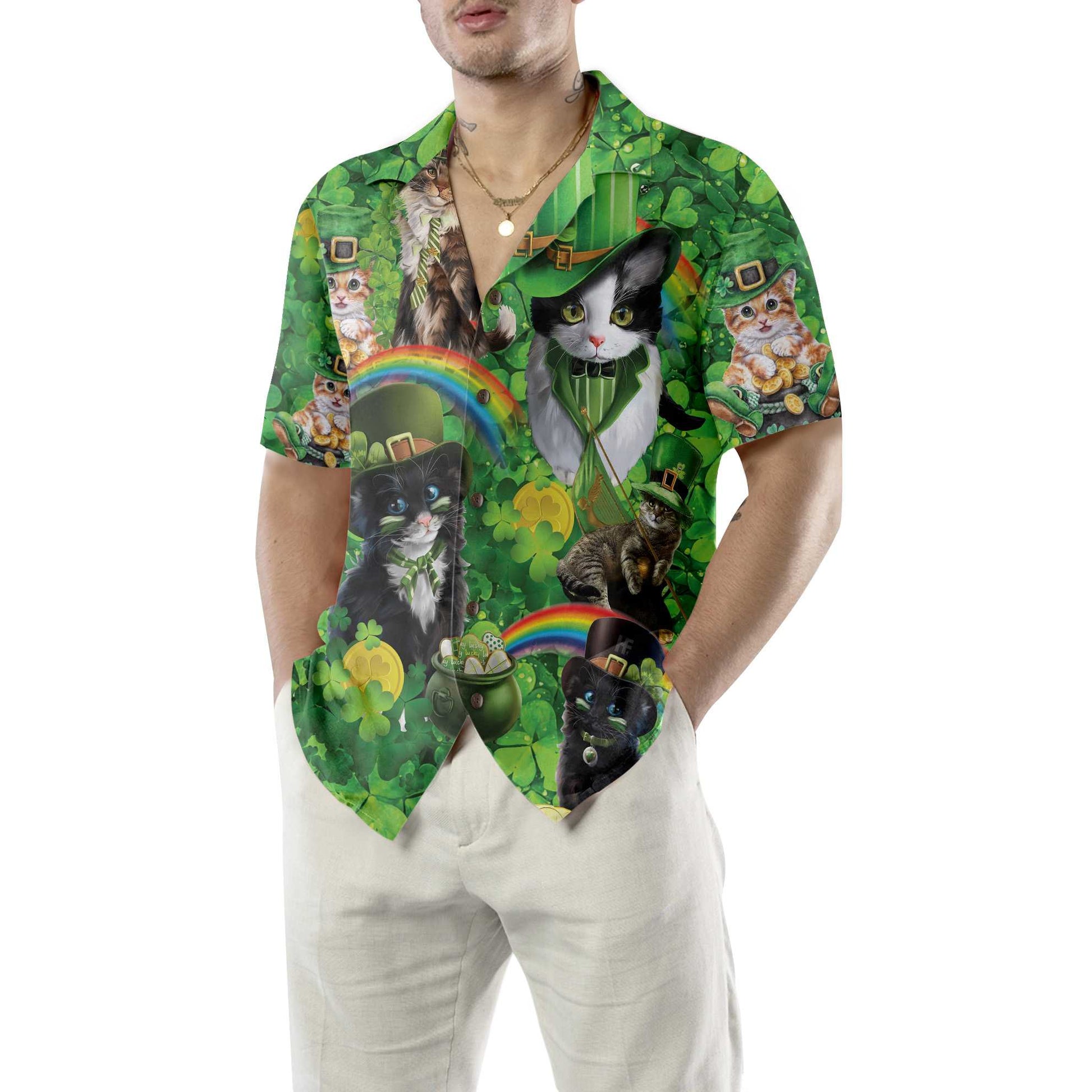 Cats Saint Patrick's Day Hawaiian Shirt, St. Patricks Day Shirt, Cool St Patrick's Day Gift, Best Gift For Cat Lover, Friend, Family