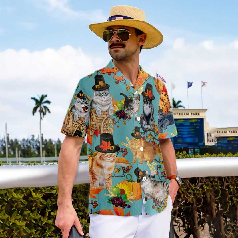 Cats Thanksgiving Hawaiian Shirt, Funny Gift For Thanksgiving Day, Best Gift For Cat Lover, Friend, Family