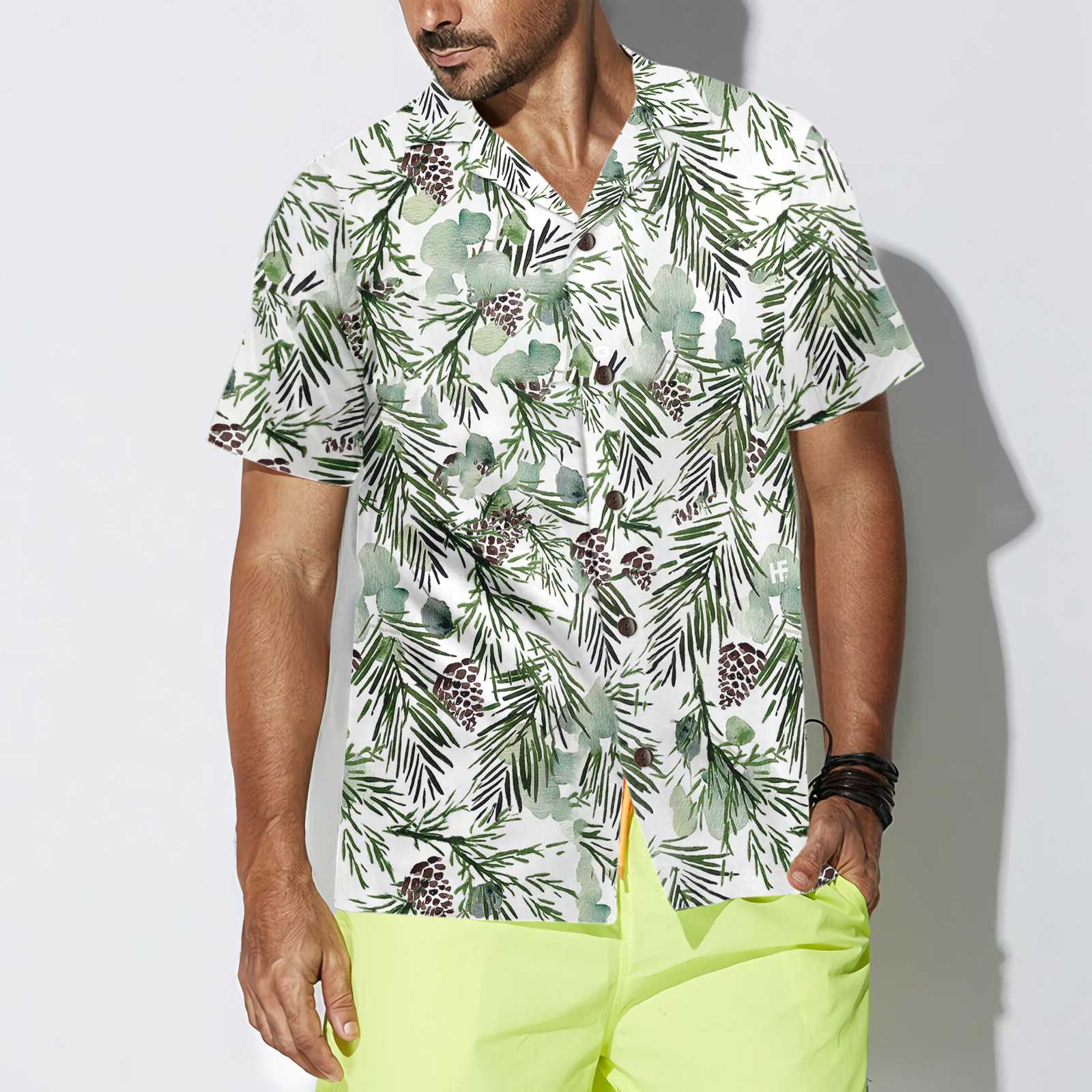 Christmas Aesthetic Watercolor Hawaiian Shirt, Pine Tree Pattern Christmas Shirt, Best Gift For Christmas, Friend, Family