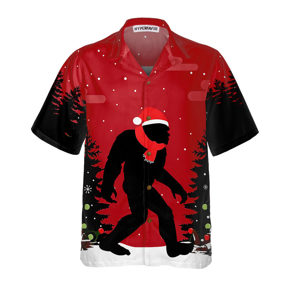 Christmas Bigfoot In The Forest Hawaiian Shirt, Funny Christmas Bigfoot Shirt For Men, Best Gift For Friend, Family