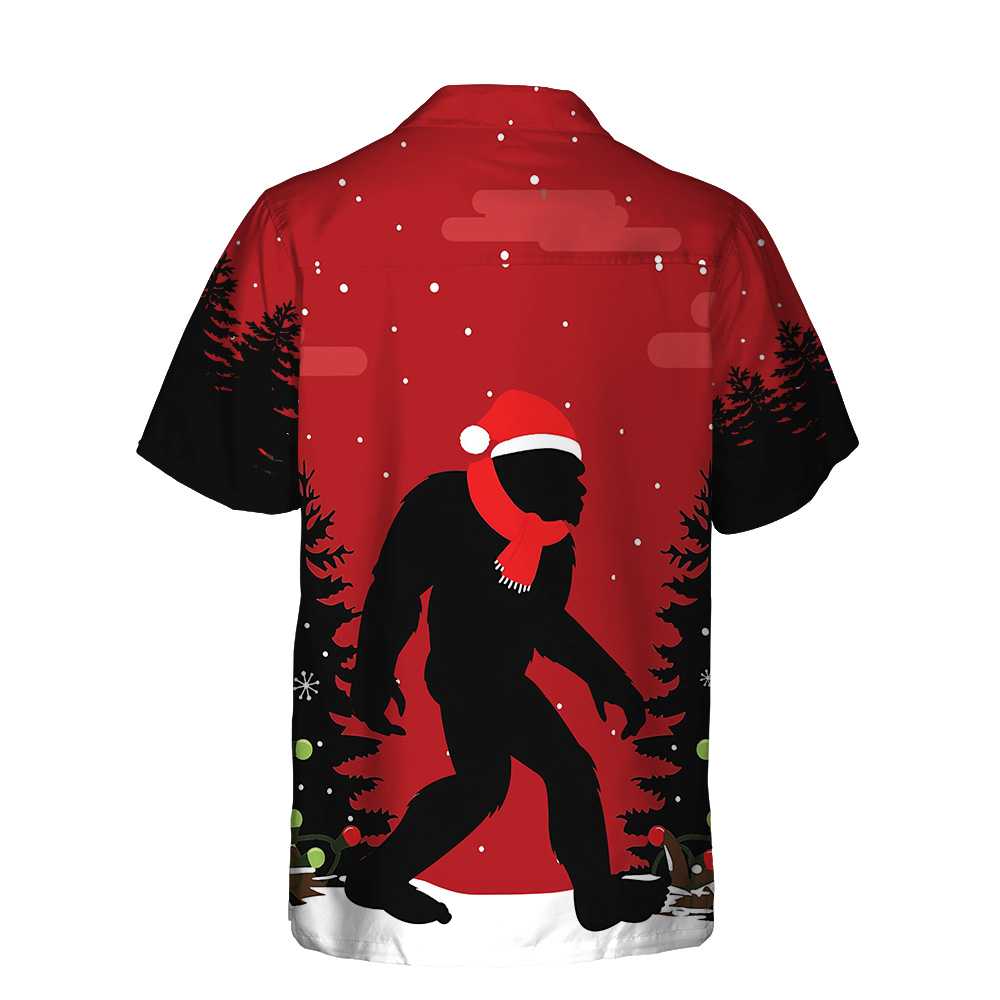 Christmas Bigfoot In The Forest Hawaiian Shirt, Funny Christmas Bigfoot Shirt For Men, Best Gift For Friend, Family