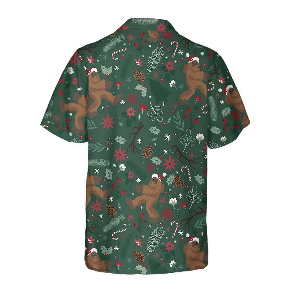 Christmas Bigfoot Pattern Hawaiian Shirt, Funny Bigfoot Christmas Shirt For Men, Best Gift For Friend, Family