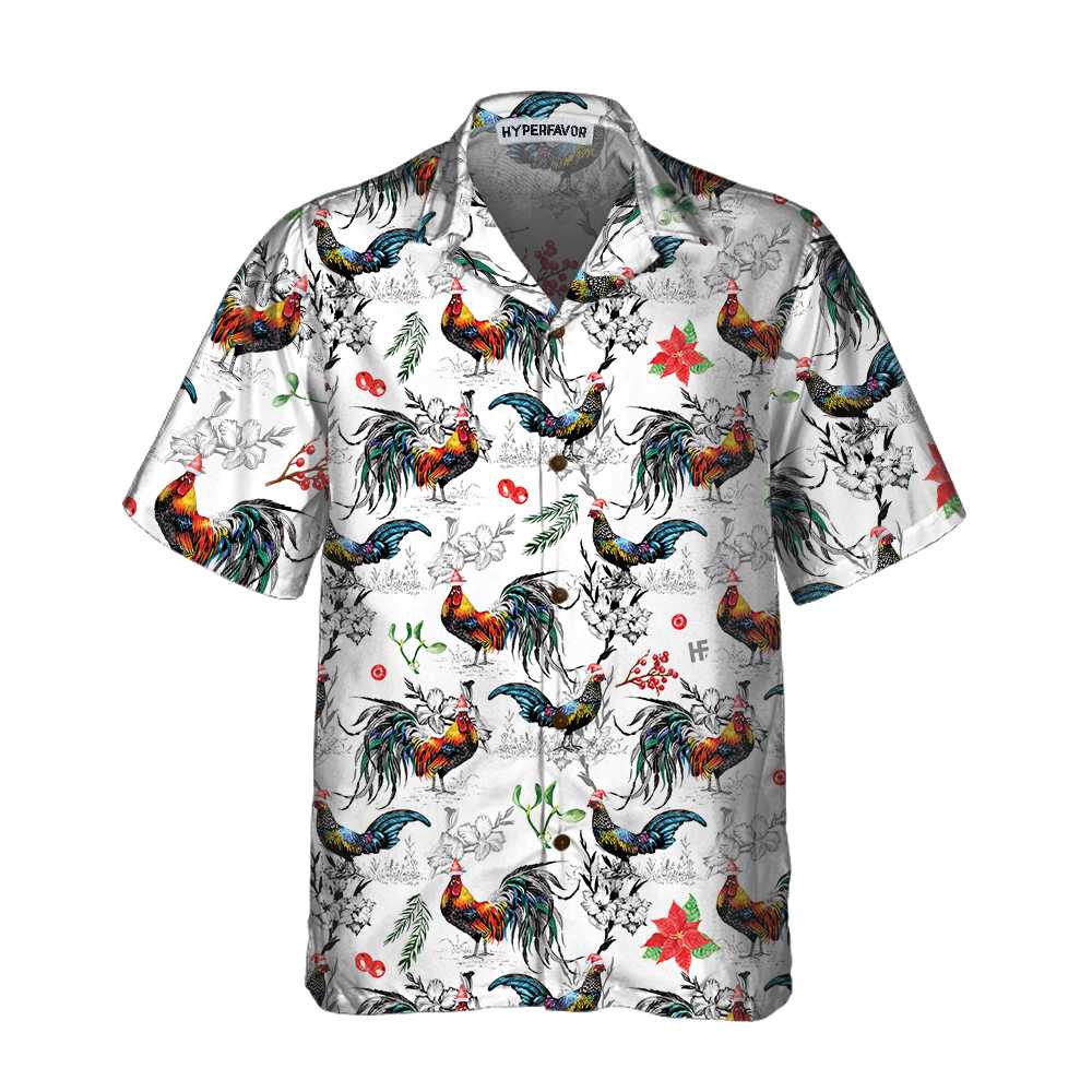Christmas Chicken With Poinsettia Flower Hawaiian Shirt, Tropical Christmas Shirt For Men, Best Gift For Christmas, Friend, Family