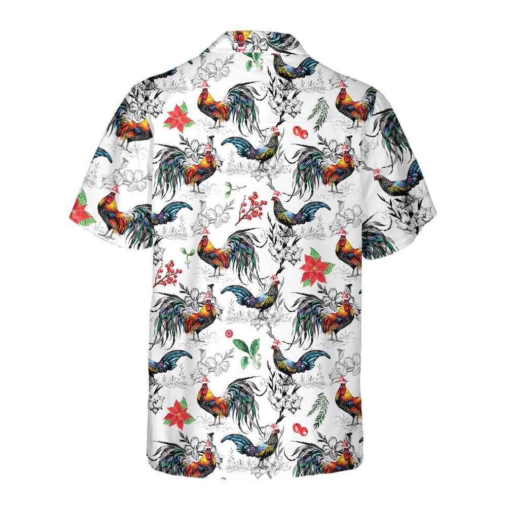 Christmas Chicken With Poinsettia Flower Hawaiian Shirt, Tropical Christmas Shirt For Men, Best Gift For Christmas, Friend, Family