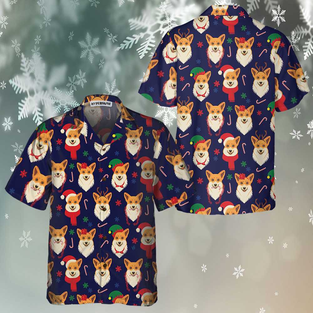 Christmas Corgis Pattern Hawaiian Shirt, Funny Corgi Dog Christmas Shirt, Christmas Gift For Dog Lovers, Friend, Family
