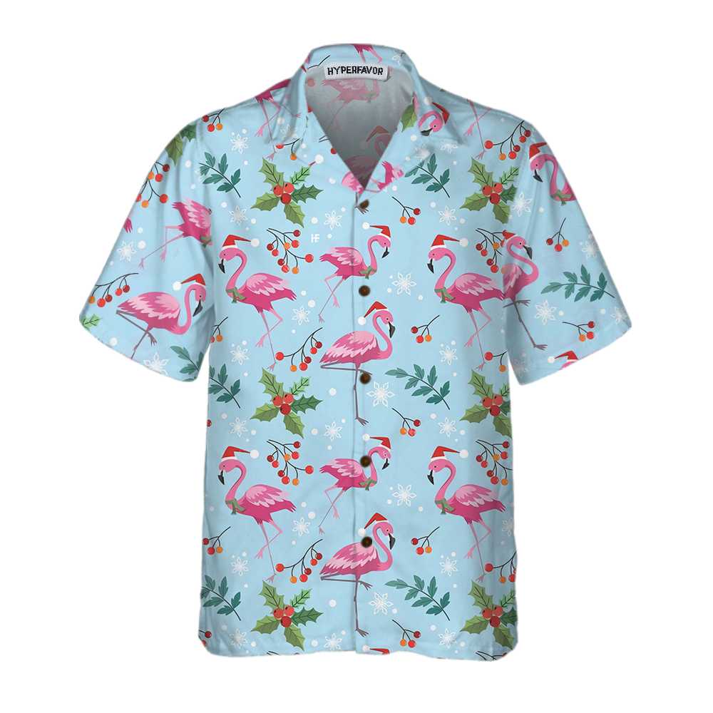 Christmas Flamingo Seamless Pattern Hawaiian Shirt, Christmas Flamingo Shirt, Best Xmas Gift Idea, Best Christmas Gift For lover, Friend, Family