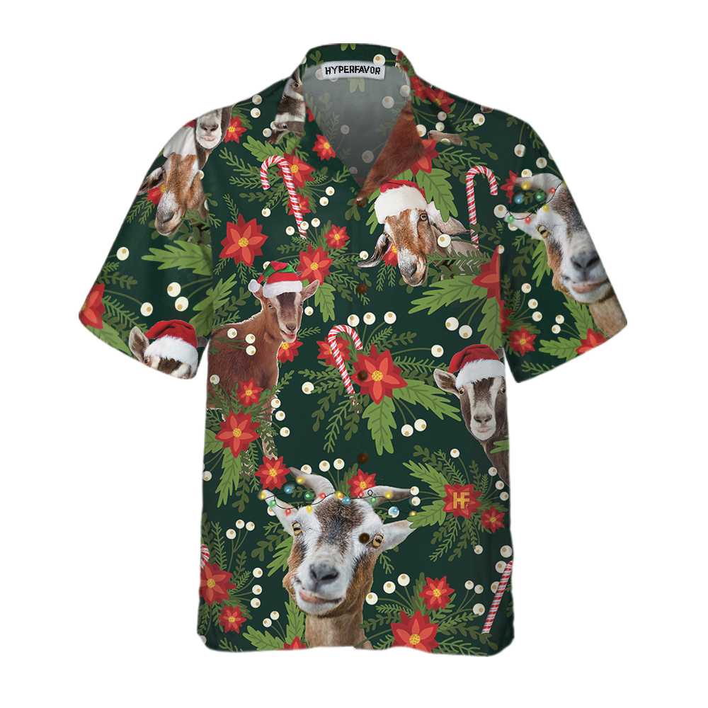 Christmas Goat With Poinsettia Flower Hawaiian Shirt, Funny Christmas Goat Shirt, Best Christmas Gift For lover, Friend, Family