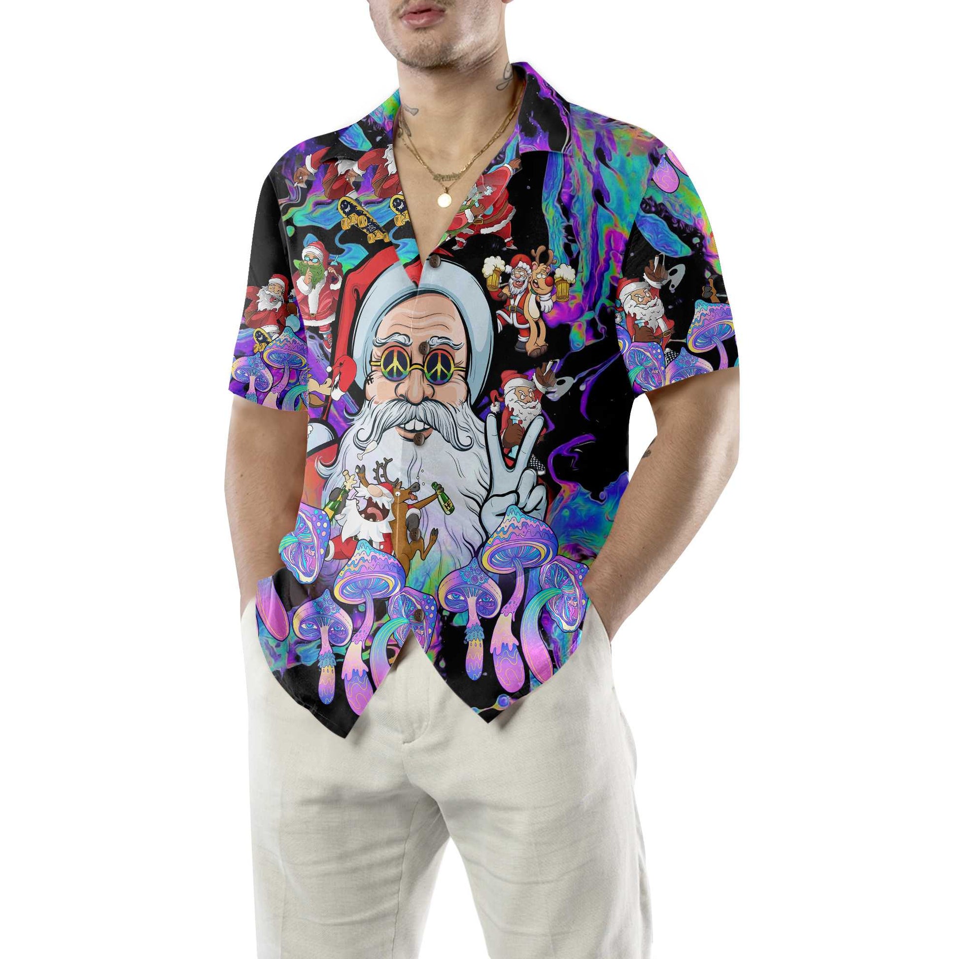 Christmas Hippie Santa Claus Hawaiian Shirt, Santa Christmas Shirt, Best Gift For Christmas, Best Christmas Gift For lover, Friend, Family