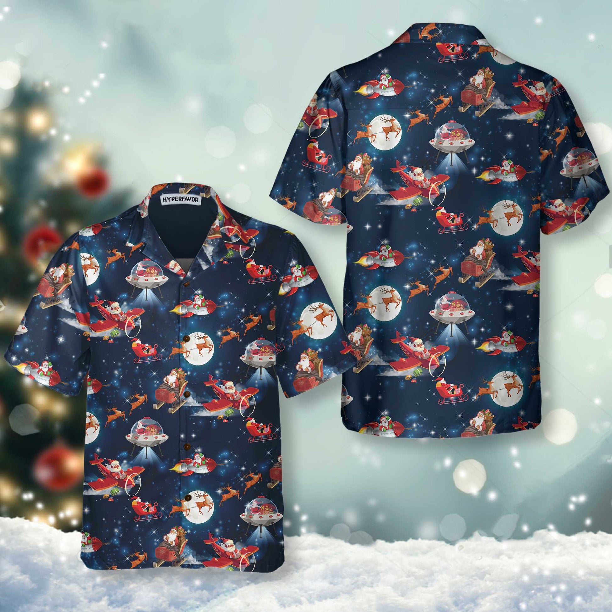 Christmas In Space Christmas Hawaiian Shirt With Santa Claus And Reindeer Pattern, Best Christmas Gift For lover, Friend, Family