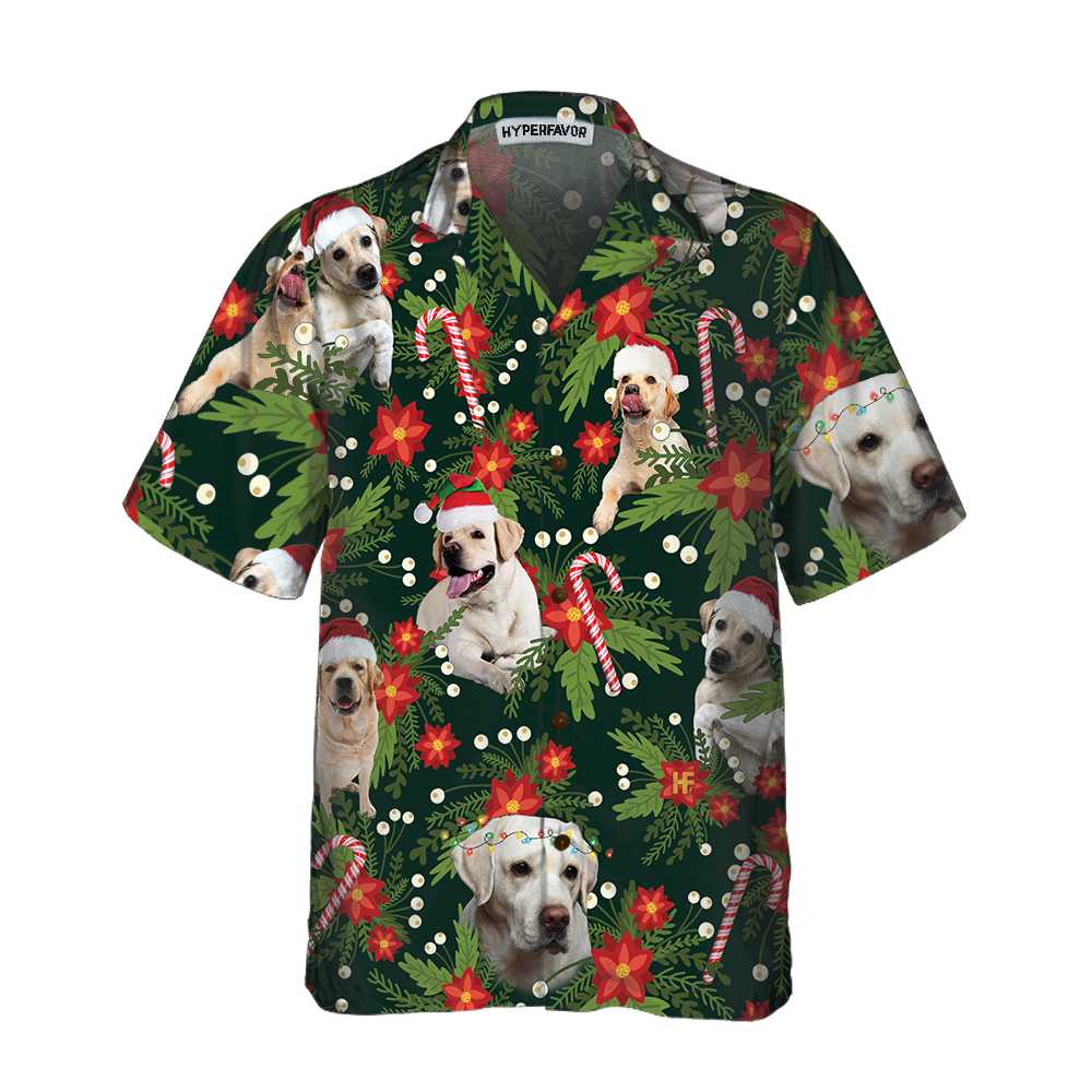 Christmas Labrador Retriever With Poinsettia Flower Hawaiian Shirt, Funny Labrador Shirt For Men & Women, Best Christmas Gift For Labrador Retriever lover, Friend, Family