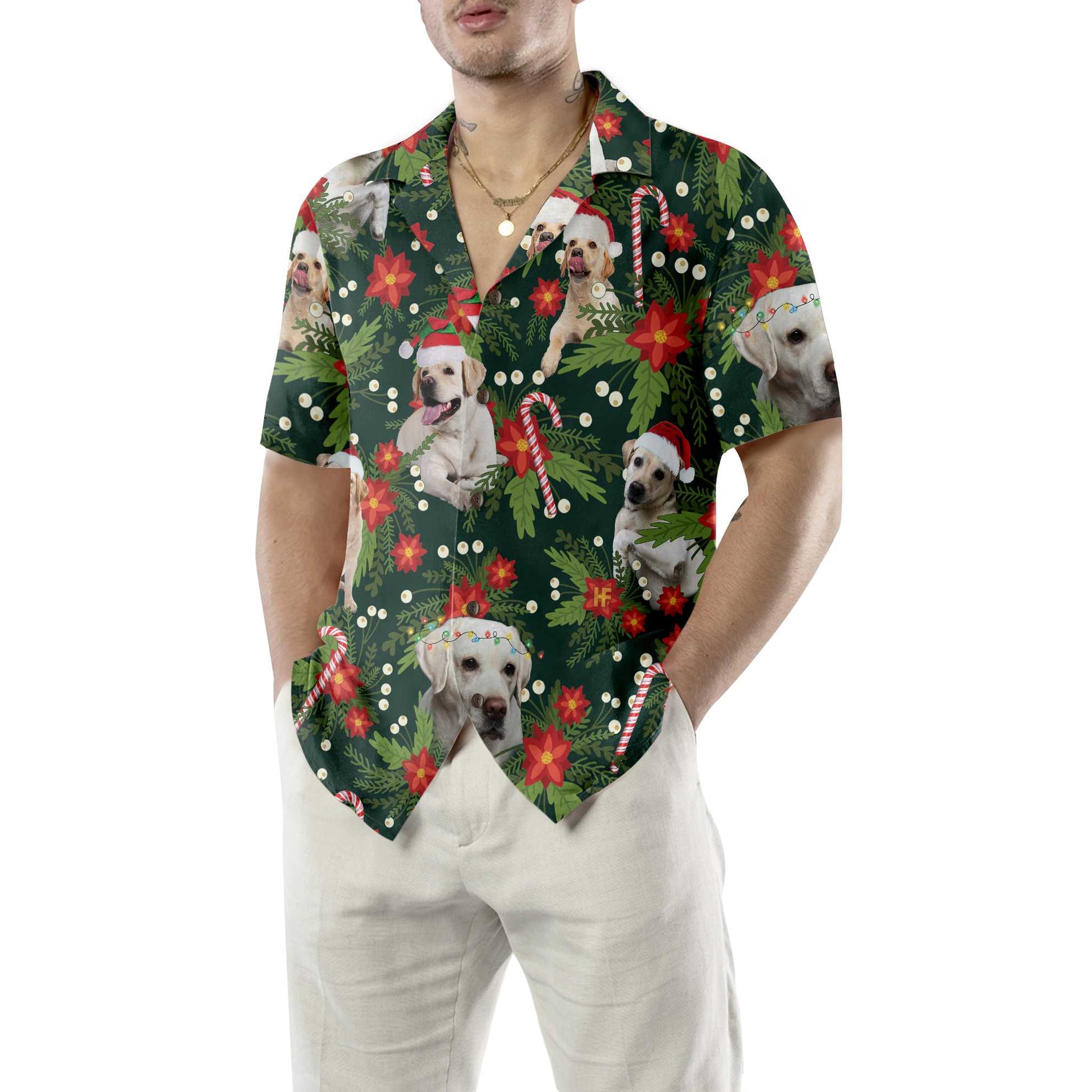 Christmas Labrador Retriever With Poinsettia Flower Hawaiian Shirt, Funny Labrador Shirt For Men & Women, Best Christmas Gift For Labrador Retriever lover, Friend, Family