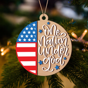 One Nation Under God America 250th Birthday 2 Layer Wooden Ornament LM32 895473