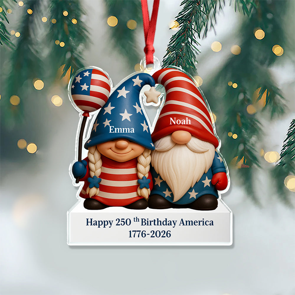 Custom Gnome Couple Happy 250th Anniversary American Acrylic Ornament LM32 897239