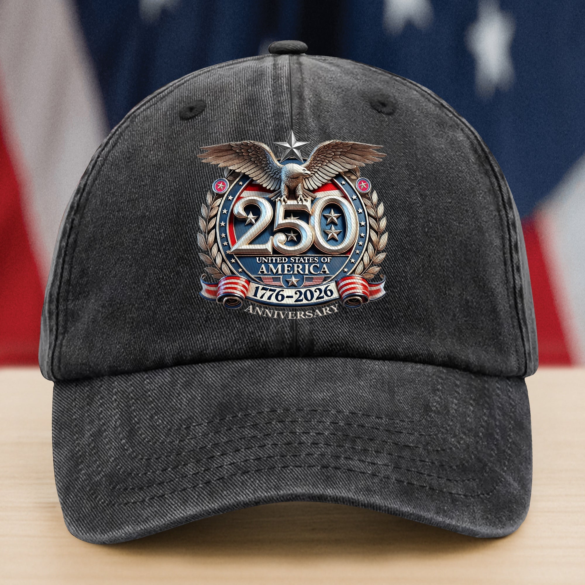 USA Eagles 250th Anniversary Semiquincentennial 1776-2026 Washed Denim Baseball Cap LM32 897785