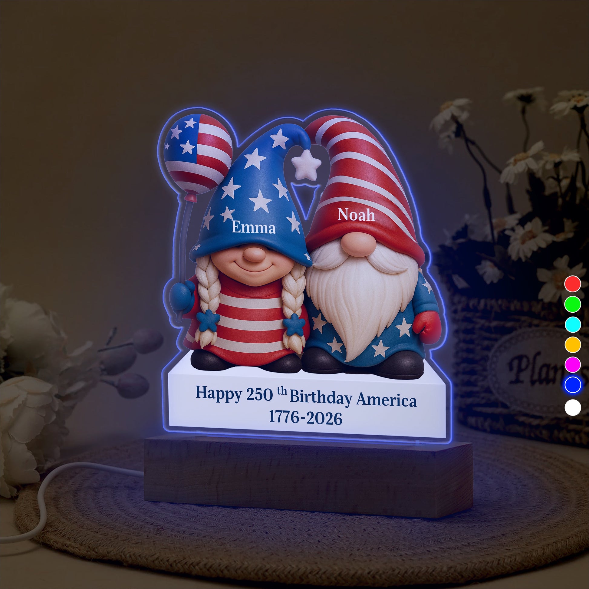 Custom Gnome Couple Happy 250th Anniversary American LED Night Light Plaque LM32 897241