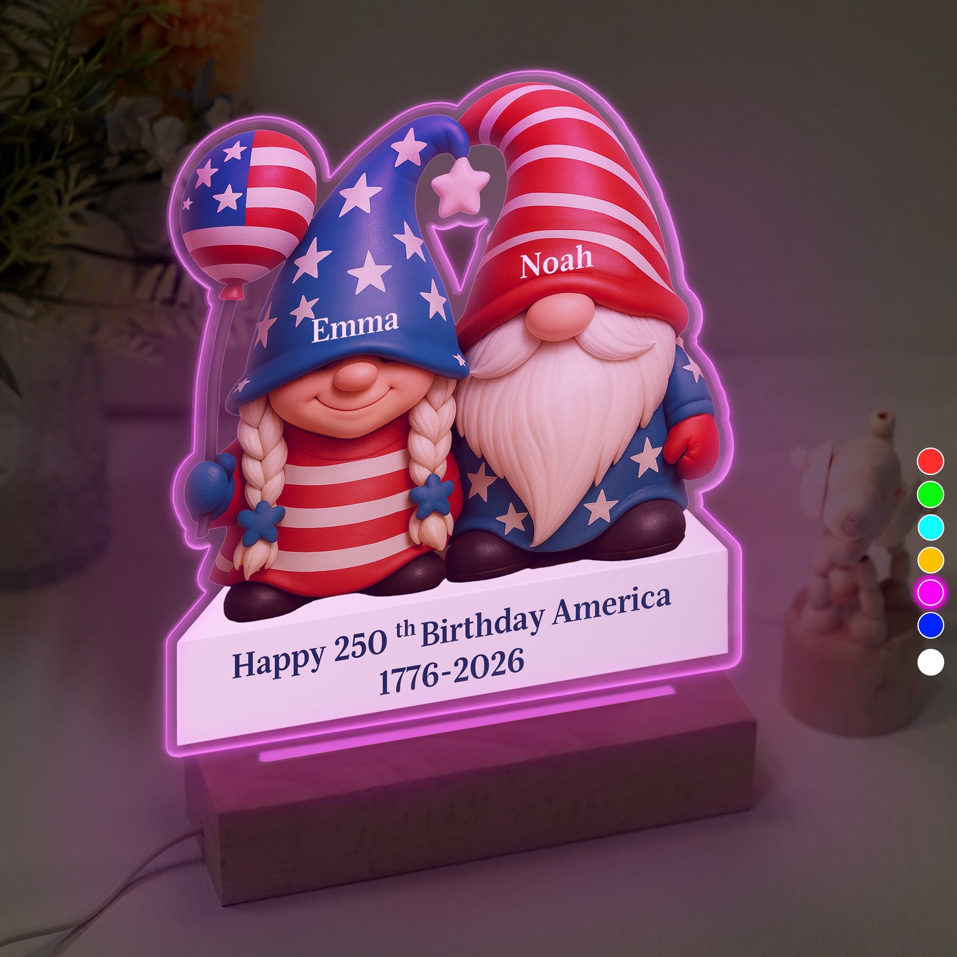 Custom Gnome Couple Happy 250th Anniversary American LED Night Light Plaque LM32 897241