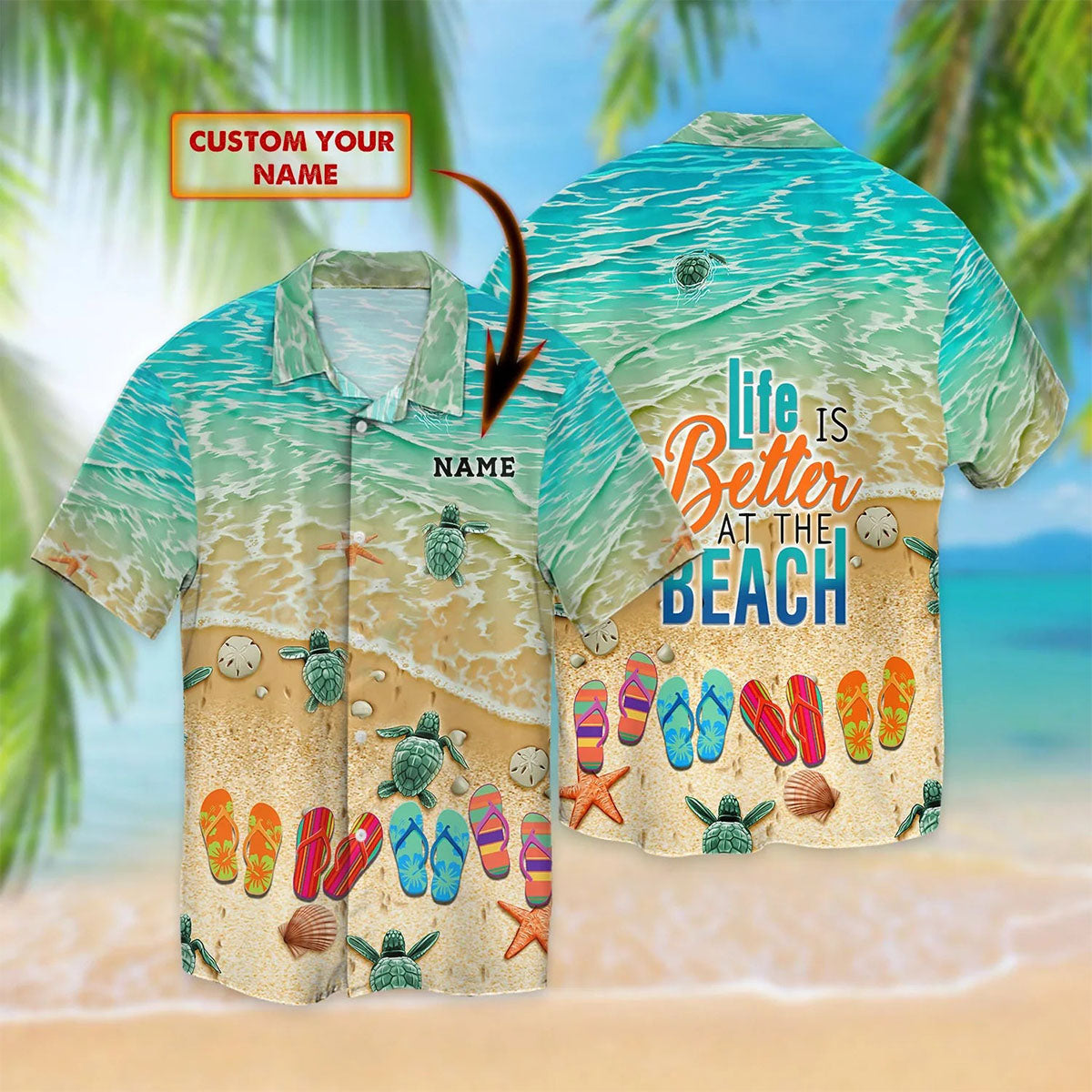 Personalized Name 3D Flip Flop And Beach Hawaiian Shirt, Personalized Hawaiian Shirts, Custom Photo Hawaiian Shirt