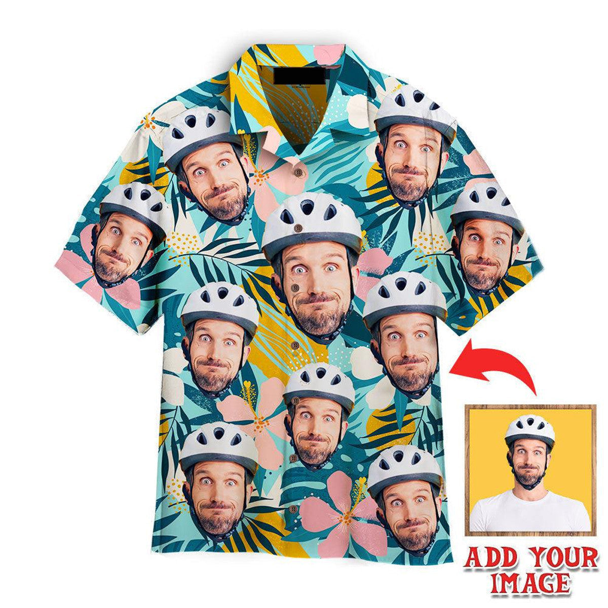 Funny Custom Face Tropical Flowers And Palm Leaves Custom Hawaiian Shirt, Personalized Hawaiian Shirts, Custom Photo Hawaiian Shirt