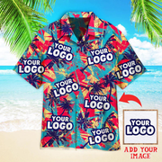 Personalized Hawaiian Shirts, Custom Photo Hawaiian Shirt, Urban Geometric Palms Tree Your Logo Custom Hawaiian Shirt