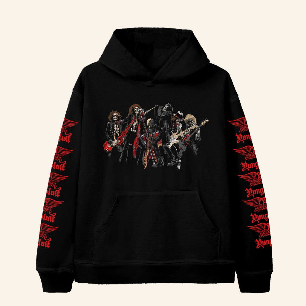 Aerosmith Merch One More Time Skeleton Hoodie Gifts For Rock Fans - Thriftgiftshop