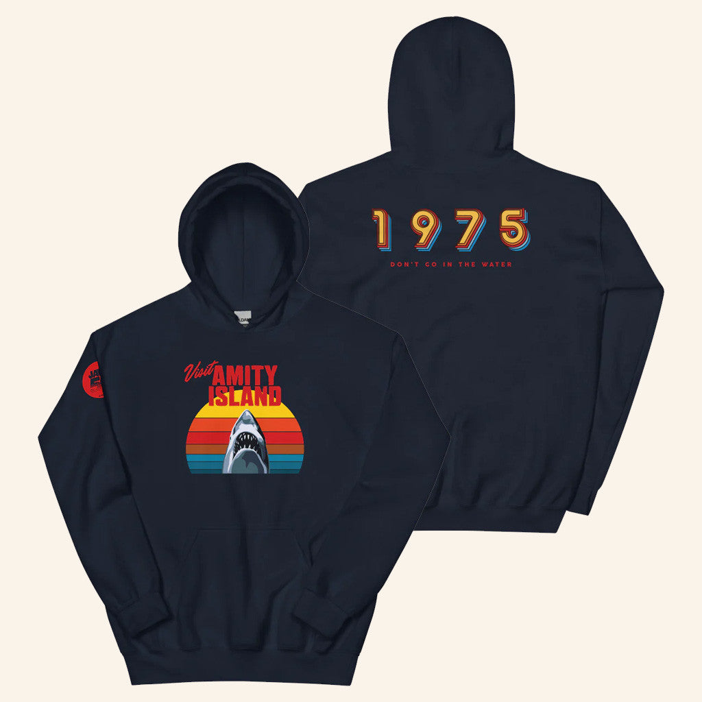 AMC Theatres Merch Jaws 50th Anniversary Visit Amity Island Hoodie Gifts For Movie Fans - Thriftgiftshop