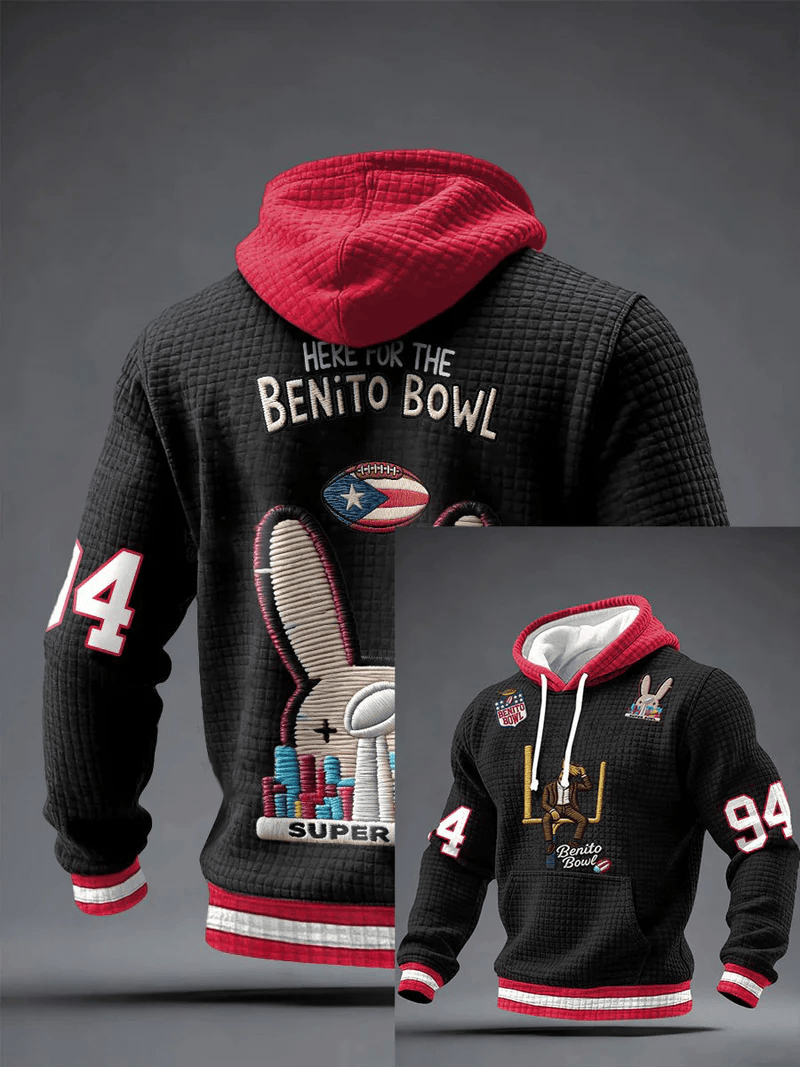 Bad Bunny Super Bowl Merch 2026 Here For The Benito Bowl Hoodie Benito 94 Bad Bunny Clothing - Thriftgiftshop