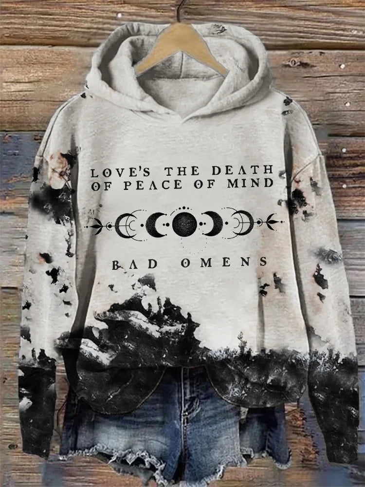 Bad Omens Hoodie Women's Rock Band Inspired Moon Tie Dye Hoodie Love Is The Death Of Peace - Thriftgiftshop