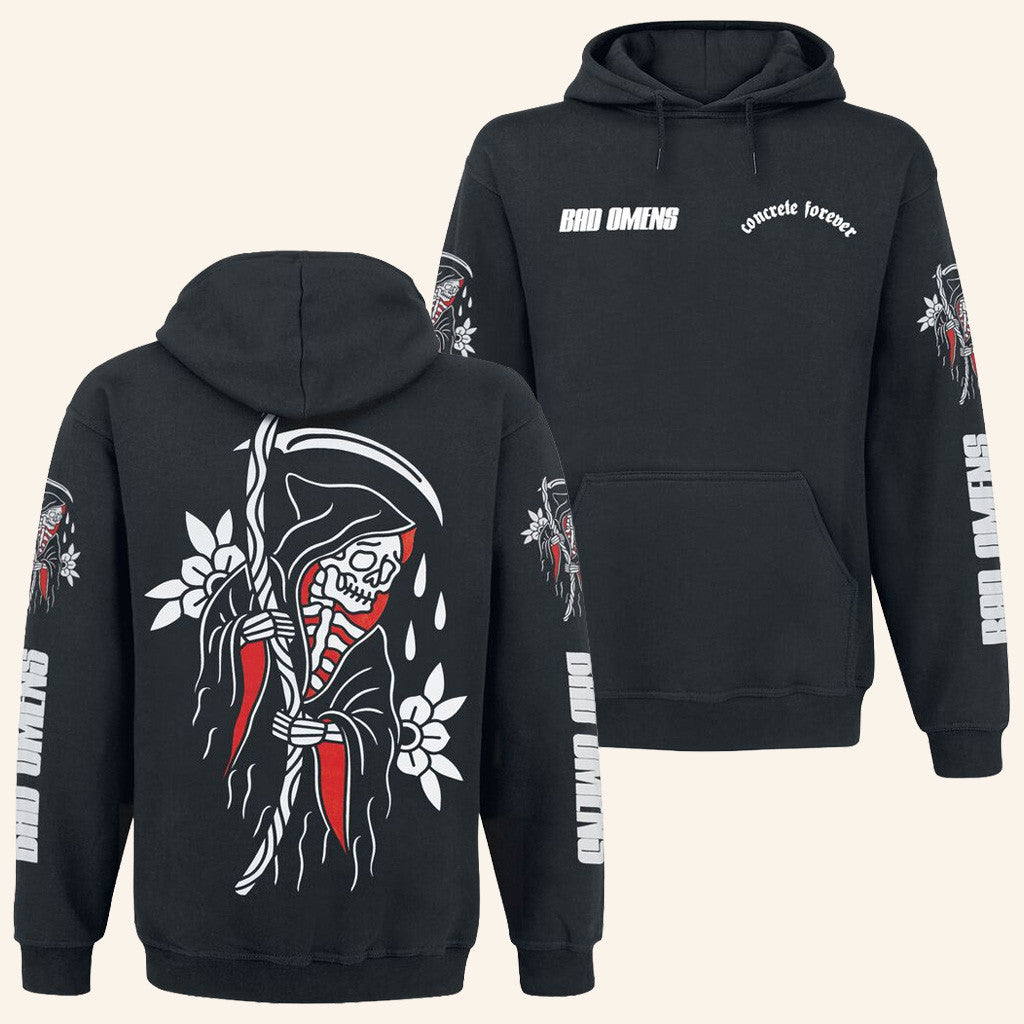 Bad Omens Merch Reaper With Flowers Concrete Forever Hoodie Gifts For Music Fans - Thriftgiftshop
