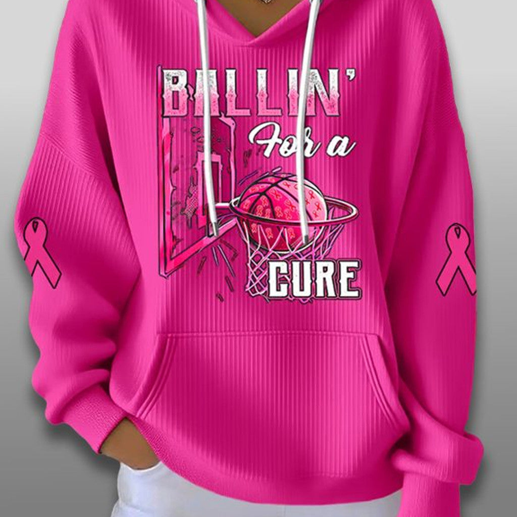 Basketball Ballin For A Cure Breast Cancer Awareness Waffle Hoodie Christmas Gifts For Mom - Thriftgiftshop